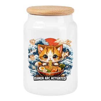 Kawaii Cat Ramen Noodles Anime Cat - Cookie Jar with Wooden Lid - white - Front