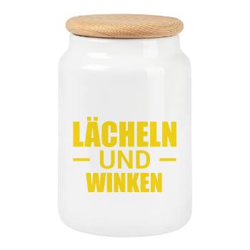 Im Zweifel lächeln und winken - Keksdose mit Holzdeckel - Weiß - Vorne