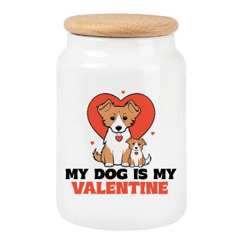 Couple chien de la Saint-Valentin avec du cœur - Boîte à biscuits avec couvercle en bois - blanc - Devant