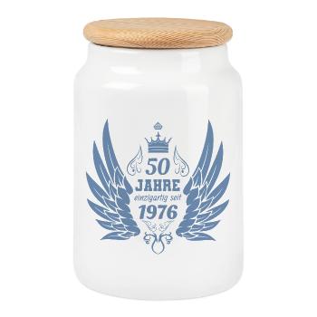 Ailes d’ange vintage uniques pour le 50e anniversaire - Boîte à biscuits avec couvercle en bois - blanc - Devant