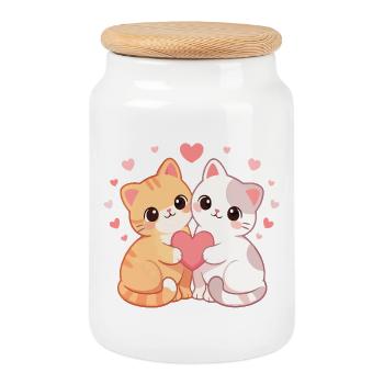 Câlin de cœur des chatons jumeaux - Boîte à biscuits avec couvercle en bois - blanc - Devant