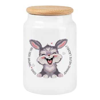happy_hasi1 - Cookie Jar with Wooden Lid - white - Front