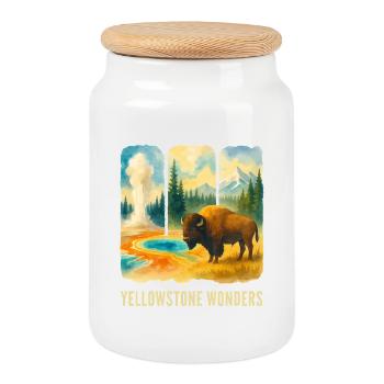 Mountain Landscape with Volcano - Cookie Jar with Wooden Lid - white - Front