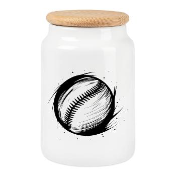 Baseball Ball Skizze - Keksdose mit Holzdeckel - Weiß - Vorne