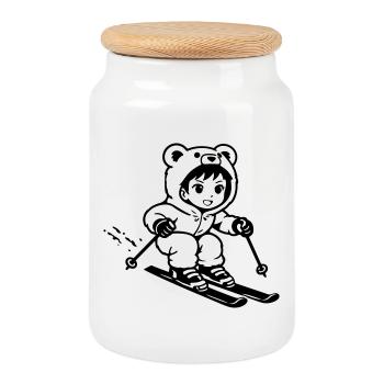 Les Skis Bears dans le style anime - Boîte à biscuits avec couvercle en bois - blanc - Devant