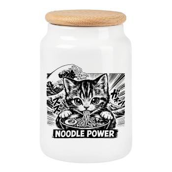 Cat Ramen - Keksdose mit Holzdeckel - Weiß - Vorne
