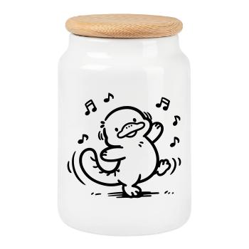 Dancing Platypus | Funny music motif - Cookie Jar with Wooden Lid - white - Front