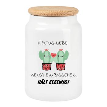 Kaktus-Liebe - Keksdose mit Holzdeckel - Weiß - Vorne