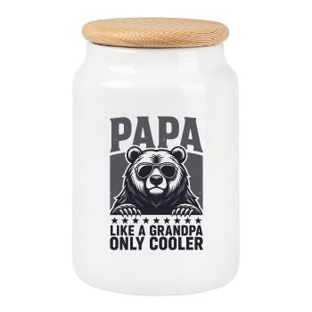 Cool Papa Bear with Sunglasses - Grandpa Gift - Cookie Jar with Wooden Lid - white - Front