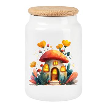 Maison Champignon Lumière de la Forêt Fantasme - Boîte à biscuits avec couvercle en bois - blanc - Devant