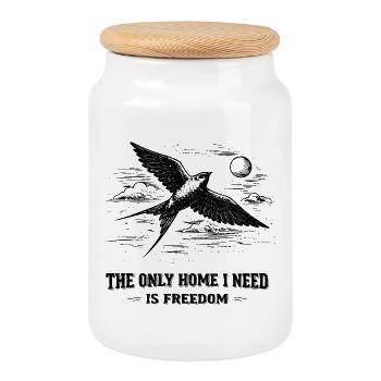 Freedom Shirt with Bird My Home is Freedom - Cookie Jar with Wooden Lid - white - Front
