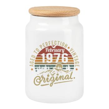 Février 1976 - février 1976 Anniversaire février 1976 - Boîte à biscuits avec couvercle en bois - blanc - Devant