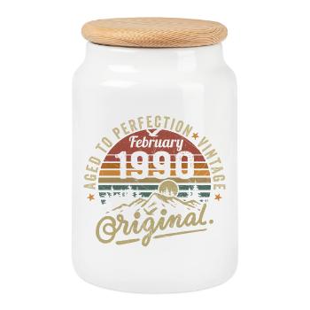 Février 1990 - Février 1990 Anniversaire Février 1990 - Boîte à biscuits avec couvercle en bois - blanc - Devant