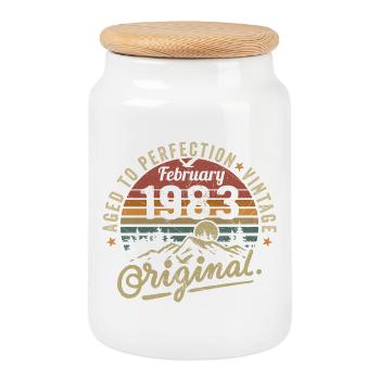 February 1983 - February 1983 Anniversary February 1983 - Cookie Jar with Wooden Lid - white - Front