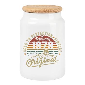 Février 1979 - Février 1979 Anniversaire Février 1979 - Boîte à biscuits avec couvercle en bois - blanc - Devant