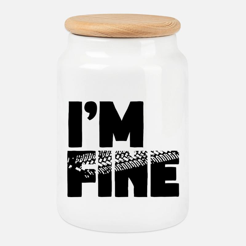 I'm fine - Cookie Jar with Wooden Lid - white