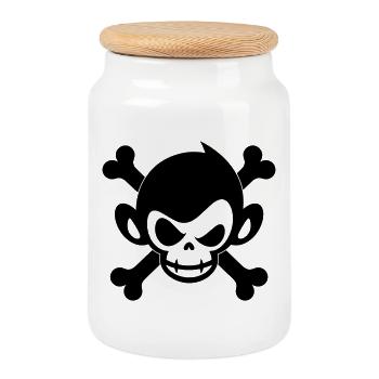 Icône du pirate singe crâne - Boîte à biscuits avec couvercle en bois - blanc - Devant