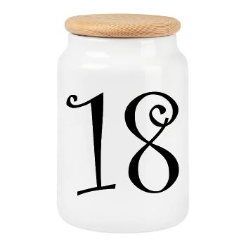 18. 18 JAHRE ALT. 18-JÄHRIGES JUBILÄUM. 18. GEBURTSTAG. - Keksdose mit Holzdeckel - Weiß - Vorne