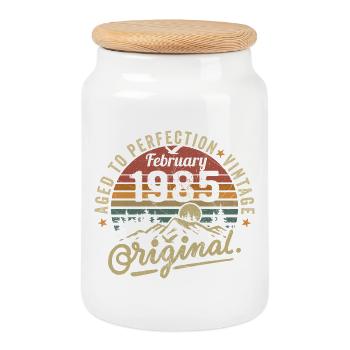 February 1985 - February 1985 Anniversary February 1985 - Cookie Jar with Wooden Lid - white - Front