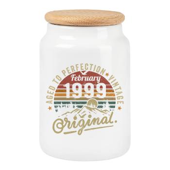 February 1999 - February 1999 Anniversary February 1999 - Cookie Jar with Wooden Lid - white - Front