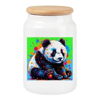panda - Cookie Jar with Wooden Lid - white - Front