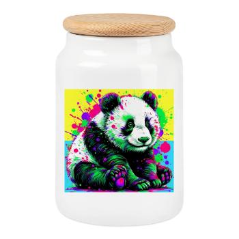 panda - Cookie Jar with Wooden Lid - white - Front