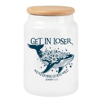 Flower Whales Bible Verse Illustration - Cookie Jar with Wooden Lid - white - Front