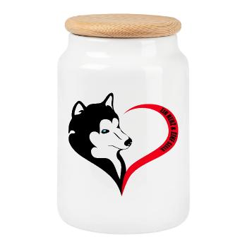 Silhouette de chien avec cœur et âme - Boîte à biscuits avec couvercle en bois - blanc - Devant