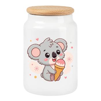 Iced Koala Kawaii Summer - Cookie Jar with Wooden Lid - white - Front