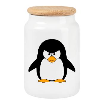 Angry Penguin Cartoon - Cookie Jar with Wooden Lid - white - Front