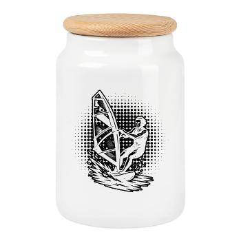 Clean Windsurfing Artwork for Windsurf - Cookie Jar with Wooden Lid - white - Front