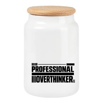 Introvert Professional Overthinker - Cookie Jar with Wooden Lid - white - Front