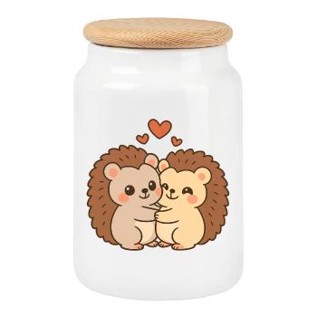 Couple de hérissons coeur de la Saint-Valentin - Boîte à biscuits avec couvercle en bois - blanc - Devant