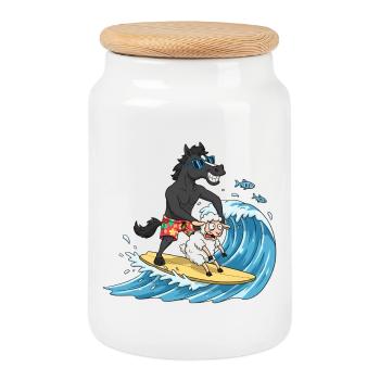 Menorca surfing t-shirt - Cookie Jar with Wooden Lid - white - Front