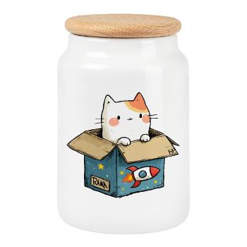 Katzensprung Weltraum - Keksdose mit Holzdeckel - Weiß - Vorne