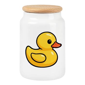 Costume de canard en caoutchouc Canard en caoutchouc Canard en caoutchouc jaune - Boîte à biscuits avec couvercle en bois - blanc - Devant