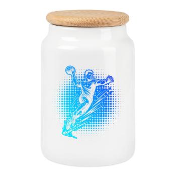 Motif drôle de handball pour hommes - Boîte à biscuits avec couvercle en bois - blanc - Devant
