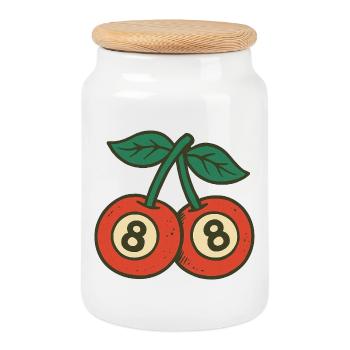 Duo Cerises Espiègles aux Grands Yeux - Boîte à biscuits avec couvercle en bois - blanc - Devant