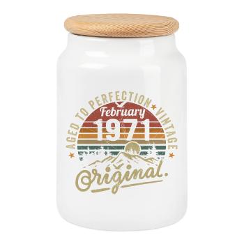 Février 1971, anniversaire 1971 Né en février - Boîte à biscuits avec couvercle en bois - blanc - Devant
