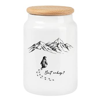 But why? Pinguin Meme Schneespur Eis Berge Schnee - Cookie Jar with Wooden Lid - white - Front
