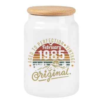 February 1985 - Cookie Jar with Wooden Lid - white - Front