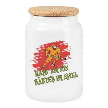 Dicton du hockey sur glace – T-shirt pour les fans - Boîte à biscuits avec couvercle en bois - blanc - Devant