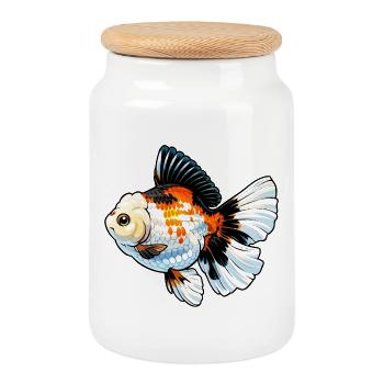 Grade Tricolor Oranda High Quality Goldfish - Keksdose mit Holzdeckel - Weiß - Vorne
