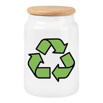  Recycling Zeichen Outline - Keksdose mit Holzdeckel - Weiß - Vorne