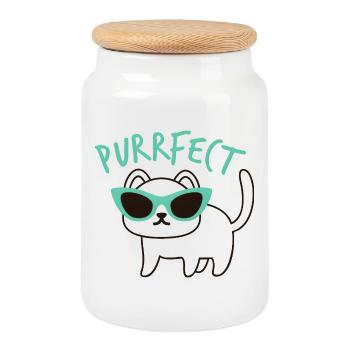 Purrfect Cat – Cool Cat with Sunglasses - Cookie Jar with Wooden Lid - white - Front