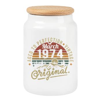 Mars 1974 - Boîte à biscuits avec couvercle en bois - blanc - Devant