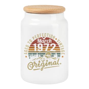March 1972 - Cookie Jar with Wooden Lid - white - Front