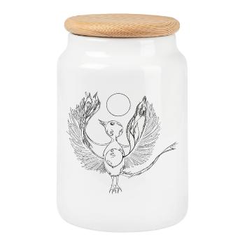 Faithful Bird - Cookie Jar with Wooden Lid - white - Front