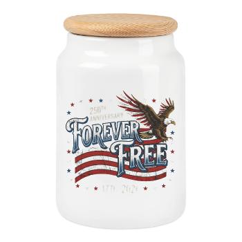 250 Jahre Amerika-Jubiläum Forever Free Eagle - Keksdose mit Holzdeckel - Weiß - Vorne