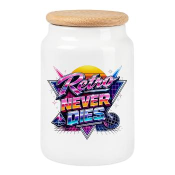 Le néon rétro ne meurt jamais - Boîte à biscuits avec couvercle en bois - blanc - Devant